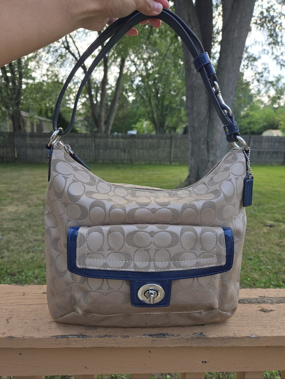 Coach Y2K Penelope Monogram Blue Leather Trim #F19232